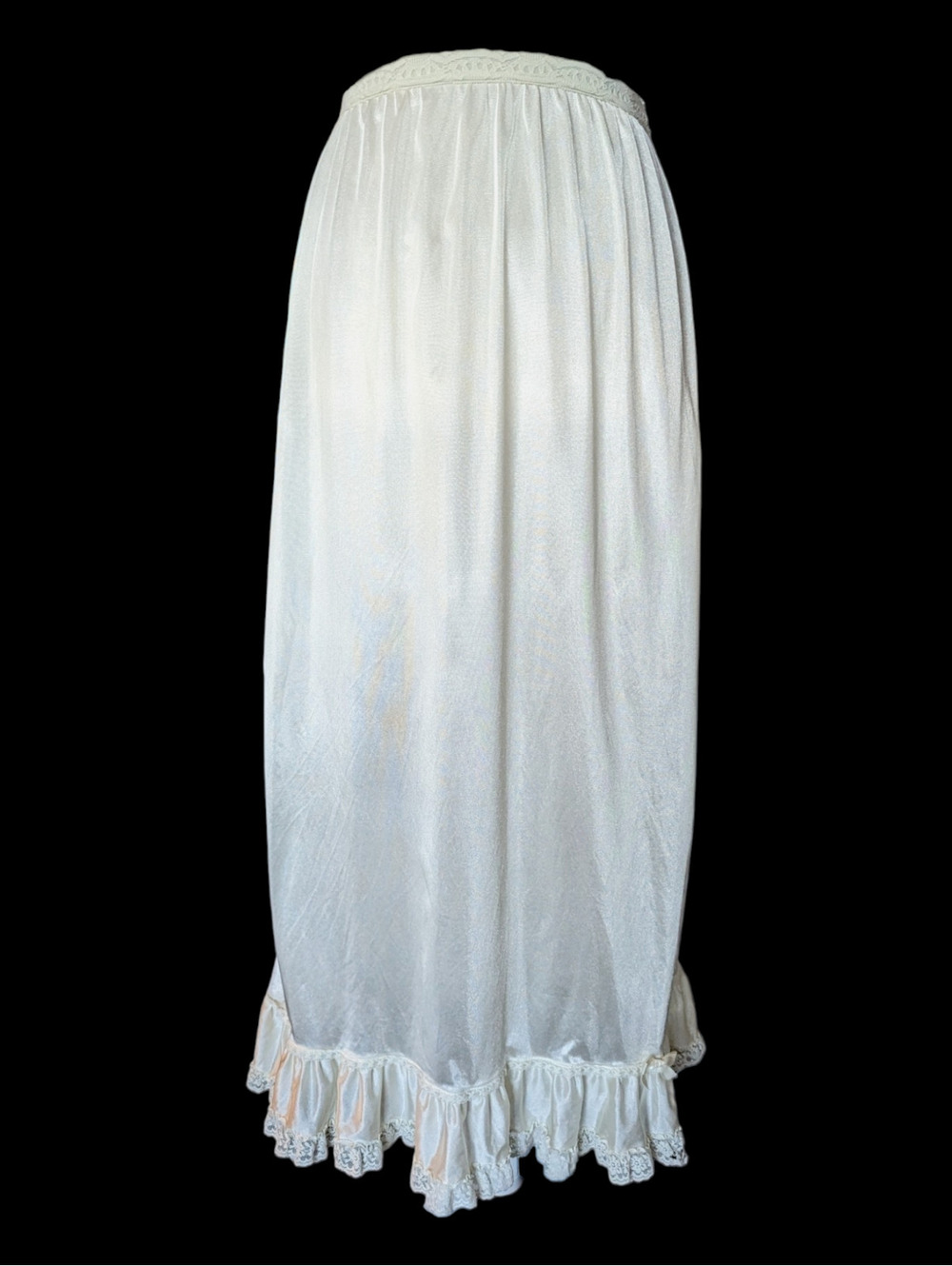 1960s Her Majesty Soft White Nylon Slip Skirt with Ruffles and Bow